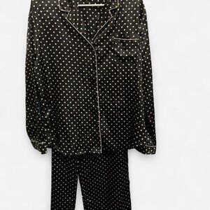 Ambrielle Women's Black Pajama Set with White Polka Dots